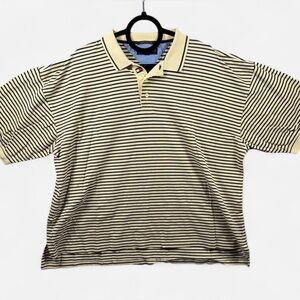Tommy Hilfiger Beige and Black Striped Vintage Golf Polo Shirt Preppy Old Money